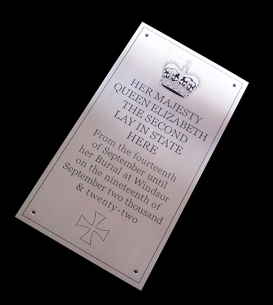 Engraved memorial plaque commemorating Queen Elizabeth II